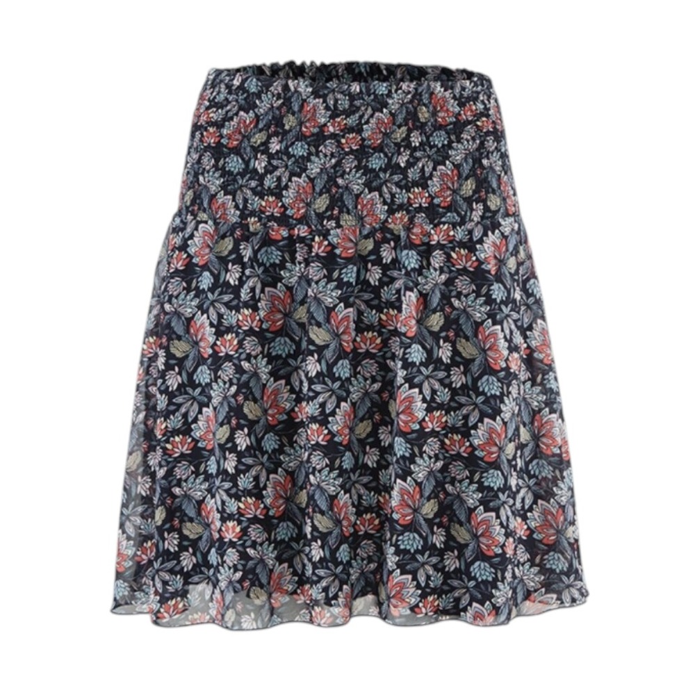 CABI 5184 FLIRT SKIRT Navy Blue Floral SMOCKED WIDE WAIST Crepe Chiffon Lined M